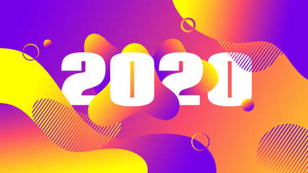 2020 greeting card. Trendy liquid fluid color gradient background. Vector abstract banner with 2020 numbersのイラスト素材