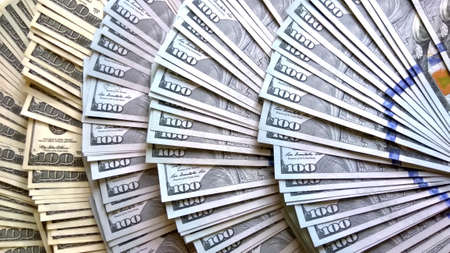 A lot of money. United States dollar. American currency. New and old hundred usd banknotes. Big salaryの写真素材