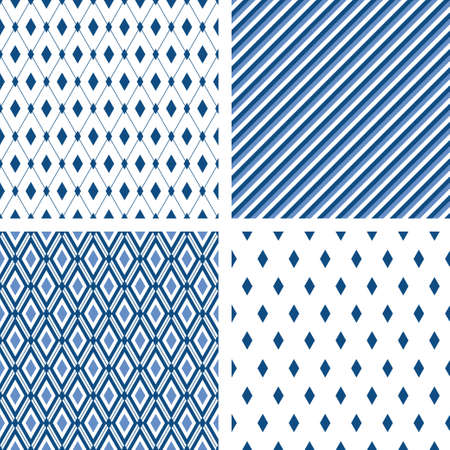 Blue trendy minimal seamless patterns. Vector male fashion backgrounds. Striped, diamondのイラスト素材