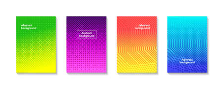 Vector set of abstract halftone gradient backgrounds. Colorful dotted templates for banners, flyers, presentations.のイラスト素材
