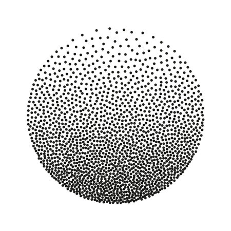 Stipple halftone gradient circle. Vector monochrome texture. Hand drawn dotted grayscale effect