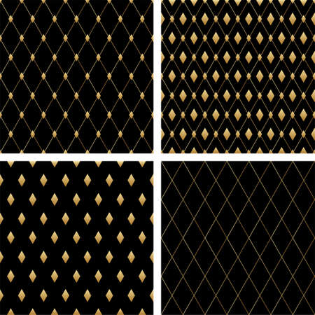 Set of luxury seamless patterns. Vector dark minimal backgrounds for premium designのイラスト素材