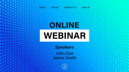 Online webinar landing page template. Vector banner mock up for business conference announcementのイラスト素材