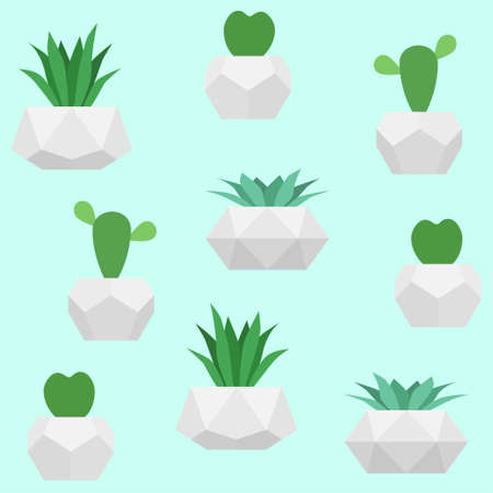 Plants in pots seamless vector pattern. Cactuses and succulents flowers background for fabric print designのイラスト素材