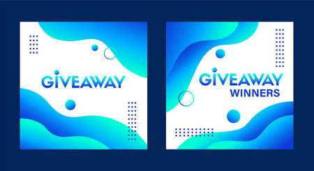 Giveaway and giveaway winners vector templates for social media contest. Abstract liquid blue backgrounds for promotionのイラスト素材