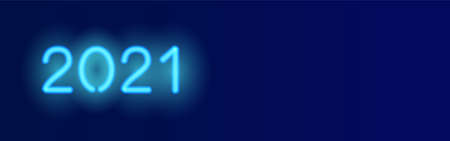 2021 long vector banner. Dark blue background with realistic 2021 neon symbol. Social media banner templateのイラスト素材