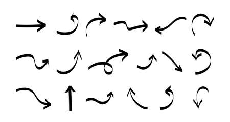 Vector hand drawn arrows. Set of black flat different direction arrowsのイラスト素材