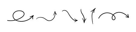 Hand drawn arrows. Vector doodle black thin arrowsのイラスト素材