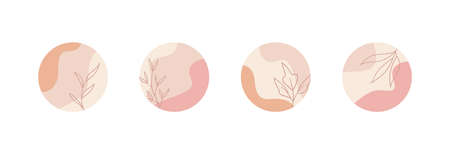 Floral highlights. Vector abstract circle covers for social media stories. Trendy minimal iconsのイラスト素材