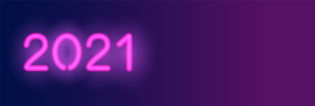 2021 neon long vector banner. Violet neon numbers on a dark background. Holiday header for social mediaのイラスト素材