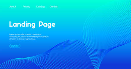 Landing page vector template. Abstract blue gradient background with wavy line for business web site designのイラスト素材