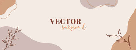 Abstract organic long vector banner template. Minimal background in boho style with copy space for text.のイラスト素材