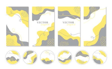 Abstract yellow gray organic shapes vector backgrounds and highlights icons for stories, social media templateのイラスト素材