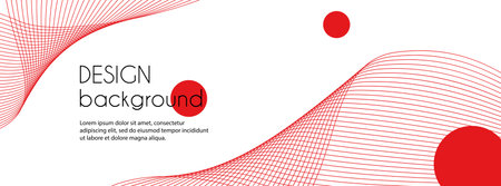 Abstract long vector banner with red wavy lines. Minimal background for cover, web header design with copy space for textのイラスト素材