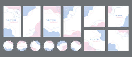 Social media stories, posts, highlights templates . Abstract blue pink organic shapes backgrounds with copy space for textのイラスト素材