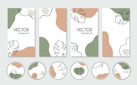 Vector organic stories templates and highlight cover icons for social media. Abstract backgrounds for bloggersのイラスト素材