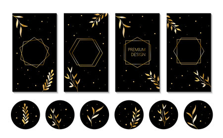 Vector stories templates and highlight cover icons for social media. Abstract black backgroundsのイラスト素材