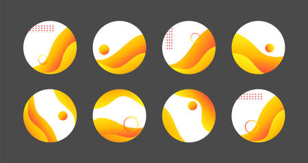 Yellow liquid highlight story cover icons for social media. Vector abstract circle trendy icons for highlightsのイラスト素材