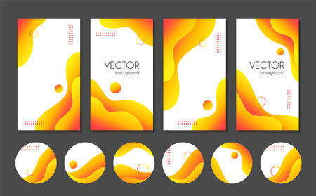 Abstract liquid yellow stories templates and highlight cover icons for social media. Vector fluid gradient backgroundsのイラスト素材