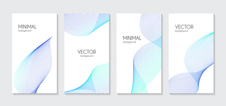 Set of abstract blue wavy lines minimal backgrounds for social media stories. Vector trendy vertical templatesのイラスト素材