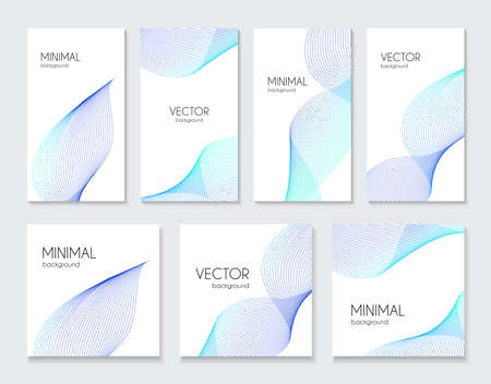 Set of abstract blue wavy line minimal backgrounds for  social media stories, posts. Vector trendy templatesのイラスト素材