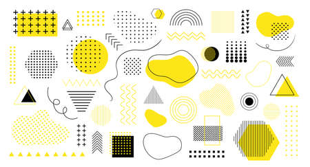 Graphic design abstract elements. Vector set of different geometric minimal shapes, lines, dotsのイラスト素材