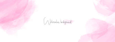 Pink watercolor abstract background. Vector long minimal banner for cover, header design template. Trendy beauty backdropのイラスト素材