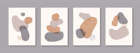 Vector set of abstract minimal wall art posters. Trendy pictures with abstract organic shapesのイラスト素材