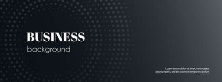 Abstract business dark background. Vector minimal long banner with halftone circle frame and copy space for text.のイラスト素材