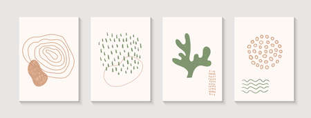 Abstract minimalist hand drawn vector posters. Contemporary wall art with organic shapesのイラスト素材