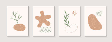 Minimalist hand drawn vector abstract posters. Contemporary wall art with organic shapes. Modern artのイラスト素材