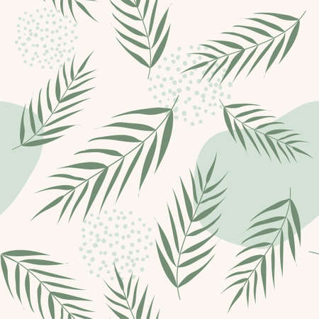 Vector seamless pattern with palm leaves. Abstract floral summer green background for print design, wallpaperのイラスト素材