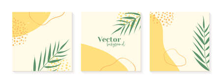 Minimal post templates in yellow colors. Abstract organic shapes floral background. Social media templateのイラスト素材
