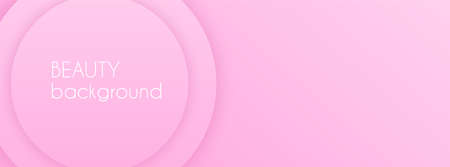 Beauty background. Abstract vector long banner, minimal pink gradient background with 3D circles and copy space for text. headerのイラスト素材