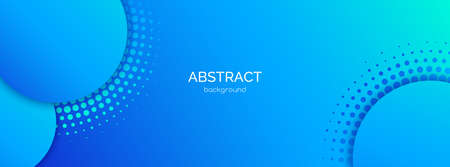 Blue abstract vector long banner template. Minimal business background with circles, halftone and copy space for text. headerのイラスト素材