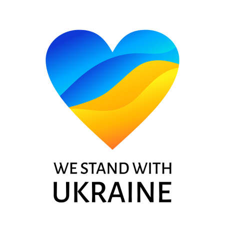 We stand with Ukraine. Vector banner with ukrainian flag colors in heart shape to support Ukraine. post templateのイラスト素材