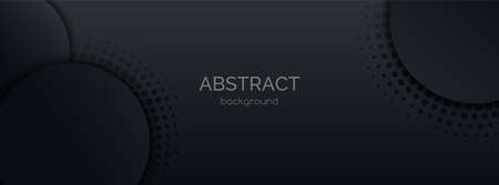 Black abstract vector long banner template. Minimal business background with circles, halftone and copy space for text. header, coverのイラスト素材