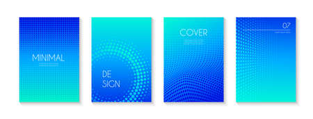 Blue abstract dotted vector cover templates. Minimalistic creative gradient backgrounds for business banners, brochures, presentations, postersのイラスト素材