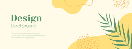 Minimalist long vector banner. Abstract organic floral summer tropical yellow background with copy space for text. cover templateのイラスト素材