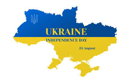 Independence day of Ukraine vector greeting card with map and trident. 24 Augustのイラスト素材