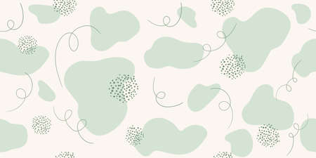 Abstract green seamless pattern with organic shapes. Vector neutral hand drawn background for fabric print, wallpaper designのイラスト素材