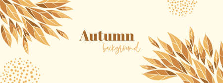 Minimal autumn long banner template. Vector floral background with autumn leaves and copy space for text.のイラスト素材
