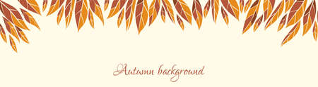 Long background with autumn leaves. Vector minimal banner template with copy space for textのイラスト素材
