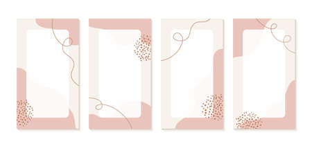 stories boho style templates with organic shapes and copy space for text. Earth tone neutral abstract hand drawn backgroundsのイラスト素材