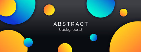 Abstract long vector banner with colorful gradient circles. Dark background for cover, web banner, header templateのイラスト素材