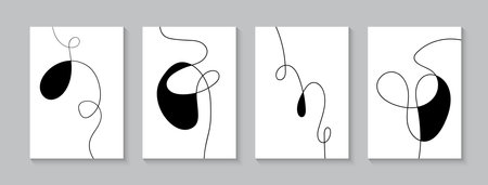 One line minimalist decorative vector posters, wall art, covers. Creative abstract pictures for interior decorationsのイラスト素材