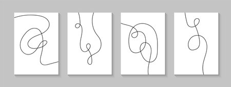 One line minimalist decorative posters, wall art, covers. Creative abstract vector pictures for interior decorationsのイラスト素材