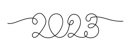 2023 continuous line hand drawn drawing. Vector New Year minimal greeting cardのイラスト素材