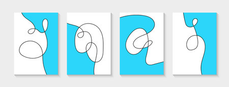 Continuous minimalist decorative posters, wall art, covers. Creative abstract contemporary pictures for interior decorationsのイラスト素材
