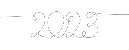 2023 continuous line hand drawn lettering. Vector New Year minimal greeting card with calligraphyのイラスト素材